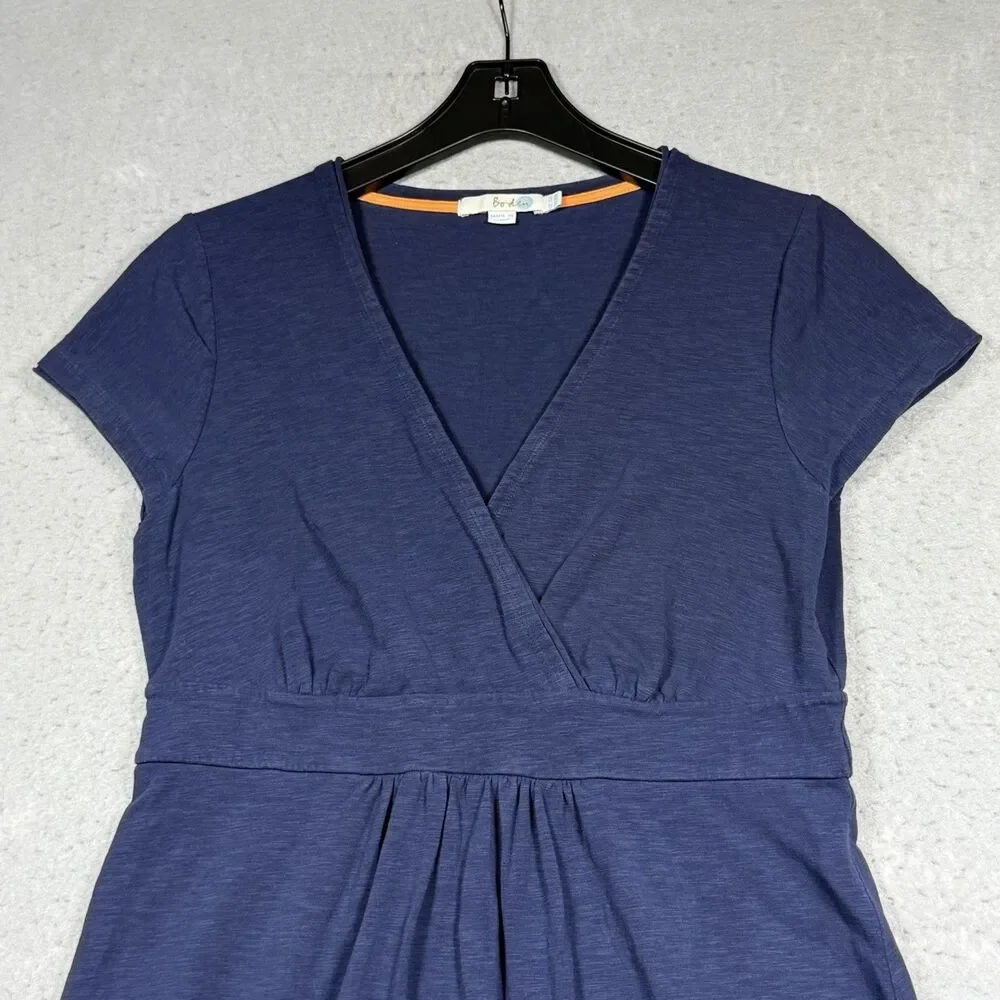 Boden Dress Women’s 10 Blue Short Sleeve V Neck Jersey Wrap Knee Length Casual - Picture 2 of 9